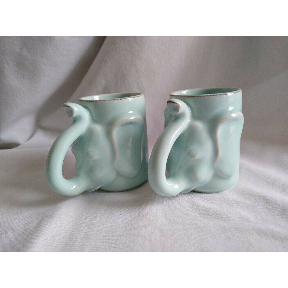 Set of‎ 2 Light Aqua Blue Elephant 3D Figural Mug Cup Child Size